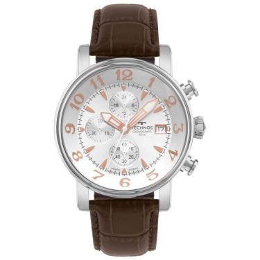 Imagem de Relógio Masculino Grandtech Js15eof-0k Cronógrafo com Pulseira de Couro Marrom e Mostra...