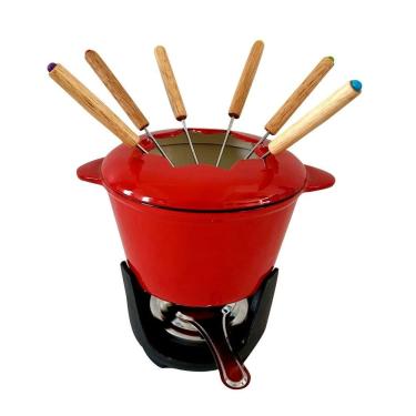 Imagem de Aparelho de Fondue em Ferro Fundido 10 Peças 1,2L Retenção de Calor para Queijo Carne e Chocolate Vermelho Dynasty