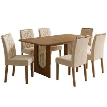 Imagem de Mesa de Jantar Valentina e Juliana 6 Lugares MDF com Cadeiras Estofadas Suede Nude Mila...
