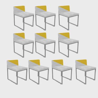 Imagem de Kit 10 Cadeira Office Lee Duo Sala de Jantar Industrial Ferro Prata Sintético Branco e Amarelo - Ahazzo Móveis