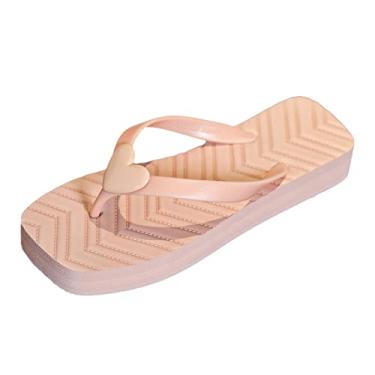 Imagem de Chinelos femininos S novos chinelos para mulheres verão versátil clipe pé sapatos de praia fundo grosso quadrado vermelho amor chinelos (rosa, 37)