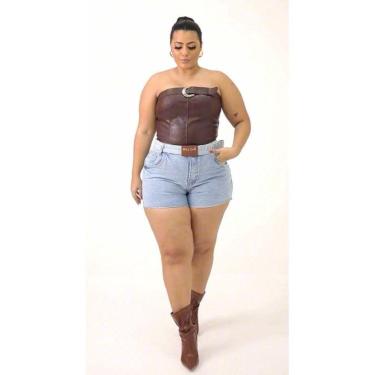 Imagem de Short Jeans PlusSize Feminino Curto Com Cinto Barra Desfiada