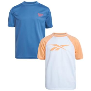 Imagem de Reebok Camiseta de natação Rash Guard para meninos - FPS 50+ camisa de água de secagem rápida de manga curta - Pacote com 2 camisetas de natação com proteção solar, Laranja, 18-20