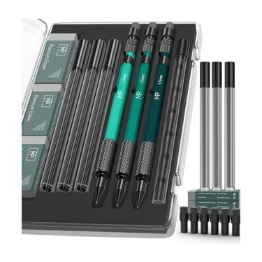 Imagem de Mr. Pen - Conjunto de lápis mecânicos de metal com refis de chumbo e borracha, pacote com 3, lapiseira de metal de 1,3 mm, presente de Natal