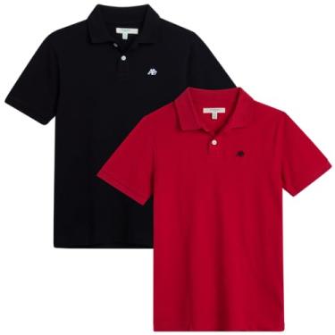 Imagem de AEROPOSTALE Camisa polo para meninos – Pacote com 2 unidades, modelagem clássica, manga curta, piquê, camisa de golfe elástica confortável para meninos (8-16), Preto/vermelho, 8