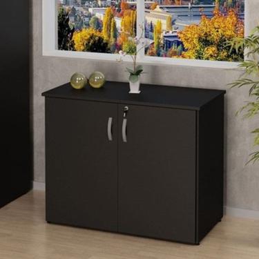 Imagem de Armário Para Escritório Multiuso Baixo Fechado 2 Portas 80cm Preto