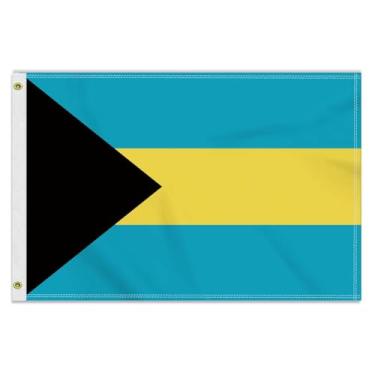 Imagem de Bandeira das Bahamas de 6 × 90 cm, faixa externa das Bahamas média 150 × 90D, impressão dupla face, decoração americana para pátio e jardim com ilhós de latão