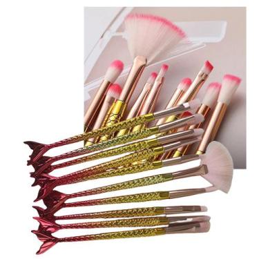 Imagem de Pincel Sereia 10 Peças Maquiagem Sombra Delineador Iluminador Make Up 