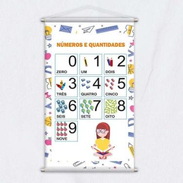 Imagem de Banner Didático Escolar Números E Quantidades 0 A 9 80X50Cm - Plimshop