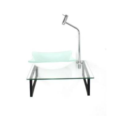 Imagem de Kit Cuba Vidro Quadrada 10Mm Tampo 40Cm Branco Full E - Cubas E Gabine