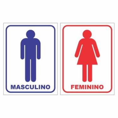 Imagem de Kit Placa Sinalização Banheiro Feminino Masculino Sanitário - Fixa Per