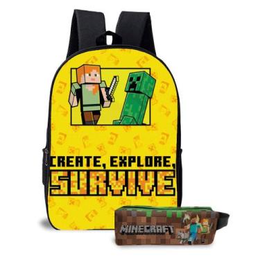 Imagem de Kit Mochila com Estojo Escolar Infantil Game Minecrafit  Menino e Meni