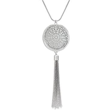 Imagem de MOLOCH Colares longos para mulheres, pingente de círculo, círculo, borla, franja, conjunto de colar com pingente, Metal