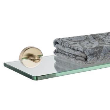 Imagem de JQK Prateleira de vidro para banheiro, armazenamento de chuveiro de vidro temperado 61 x 12,7 cm, suporte de parede bronze champanhe de aço inoxidável 304, TGS101L24-CB