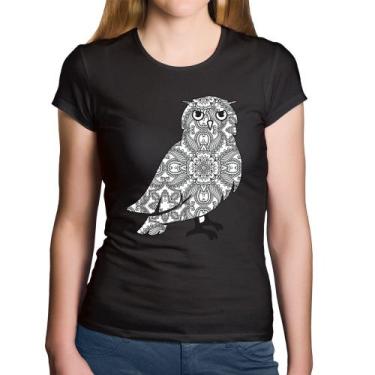 Imagem de Baby Look Algodão Coruja Mandala - Foca na Moda, Preto, M