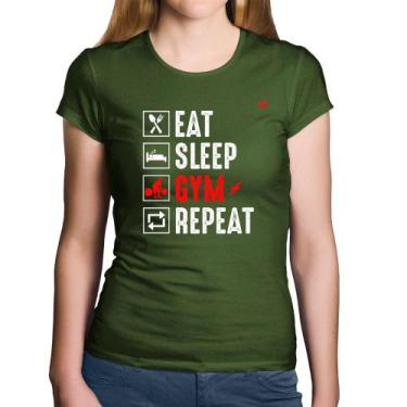 Imagem de Baby Look Algodão Eat, Sleep, Gym, Repeat - Foca na Moda, Musgo, G