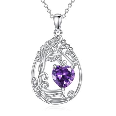 Imagem de AINFQY Colar com pedra do mês de nascimento da árvore da vida, prata esterlina, pingente de lágrima, pedra preciosa, aniversário, formatura, presente para mulheres, esposa, Prata esterlina, Zircônia