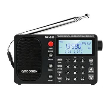 Imagem de QODOSEN DX-286 Rádio de onda curta portátil FM estéreo/Am/LW/SW, rádio de banda completa de ultra alta sensibilidade com chip TEF6686, ecrã LCD, despertador RDS e bateria recarregável 18650 (preto)