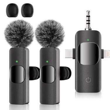 Imagem de Microfone de lapela sem fio profissional – Microfone sem fio 3 em 1 para iPhone/Android/câmera, microfone de lapela atraso ultrabaixo, redução de ruído, adequado para gravação de vídeo, YouTube