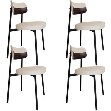 Imagem de Kit 04 Cadeiras Estofada Para Sala De Jantar Astrid Preto C01 Linho Palha Courino Café - Lyam Decor