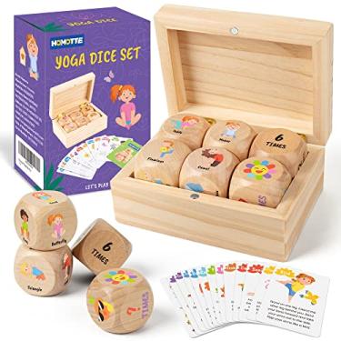 Imagem de Homotte Wooden Yoga Dice Set for Kids, Fun Workout Game with 6 Exercise Dice, 12 Yoga Cards & A Box, Mindfulness Mother's Day Christmas Yoga Set for Girls & Beginners