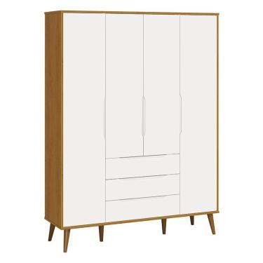 Imagem de Guarda Roupa Infantil Retrô Elfe Branco Acetinado Savana Amadeirado - Reller