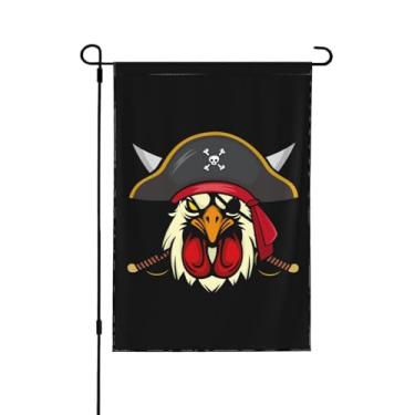 Imagem de Bandeira de jardim de pirata de galinha, 30,5 x 45,7 cm, mini bandeira floral, para uso ao ar livre, bandeiras de casa, placa de casa de fazenda dupla face para decoração de jardim doméstico