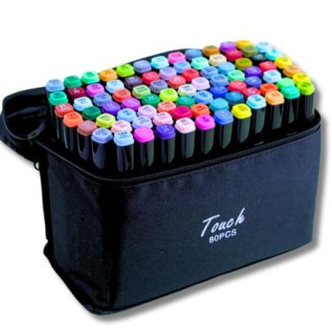 Imagem de Canetinhas de Colorir Profissional ponta dupla 80 cores