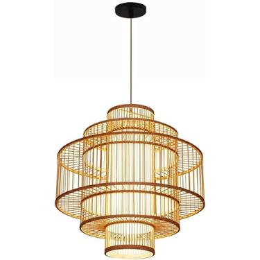 Imagem de Luzes Pendentes De Tecelagem De Bambu, Lâmpada Suspensa De Artesanato Decorativo De Estilo Chinês, Luminárias De Teto De Lustre De Luz única De Tecelagem Moderna Com Cabo A, Bamboo Color, 15.7in