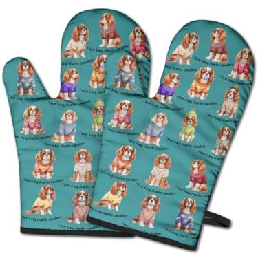 Imagem de Luvas de forno King Charles Cavalier para amantes de cães, luvas de cozinha resistentes ao calor para cozinhar, grelhar, assar