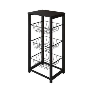 Imagem de Fruteira De Chão Cozinha Desmontada Aço Preto Tampo Preto Madri Cor: P