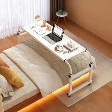 Imagem de Mesa Overbed, Mesa Overbed Com Rodas, Mesa Rollig Sobre A Cama Altura Ajustável, Mesa De Computador Móvel Quee Size, Mesa Médica Rollig Mesa Sobre A Cama, Para Hospital E Casa, White, 120cm/47.2in