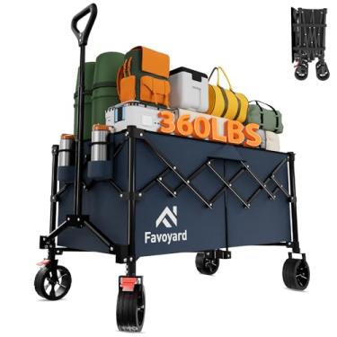 Imagem de Favoyard Carrinhos dobráveis extragrandes de 163 kg, vagões de praia resistentes com rodas e freios grandes, carrinho dobrável portátil para compras, supermercado, utilitário, esportes, jardim