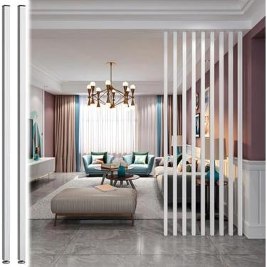 Imagem de Poste De Parede Do Chão Ao Teto Da Divisória Da Sala De Estar, Decoração De Entrada De Separação De Ripas De Madeira, Tela De Partição De Madeira Branca Moderna Simpl, 2pcs, 75cm/29.5in/2.46ft Height