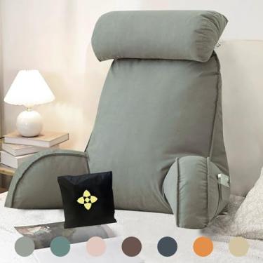 Imagem de Almofada de suporte para as costas para adultos, almofada de leitura para cama, almofada de leitura macia para suporte de costas de cama com braço de apoio, almofada removível para encosto, almofada