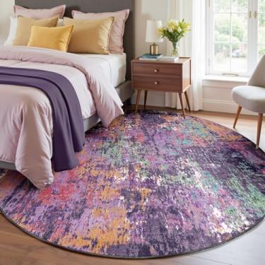 Imagem de RELEANY Tapetes laváveis de 2,4 m antiderrapantes modernos abstratos macios para sala de estar, entrada, quarto, berçário, padrão impresso, roxo, laranja, azul, verde, vermelho, enferrujado, colorido