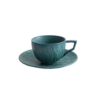 Imagem de URGDWEKJY Caneca de viagem estilo japonês com design de relevo xícara de café de cerâmica pires xícara de latte criativa xícara de café cappuccino xícara de café para casa xícara de café da manhã