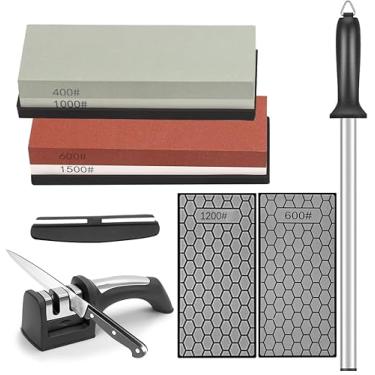 Imagem de Conjunto para afiar facas, Conjunto de 6 Peças, Chaira Diamantada, Amolador de Facas, Pedra de Amolar Facas 400/1000 E 600/1500, Kit de Amolar Afiar Premium em Mármore para Afiação E Polimento
