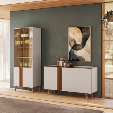 Imagem de Conjunto Sala de Jantar Capri - Buffet 3 Portas + Cristaleira 2 Portas de Vidro  - Colibri Móveis