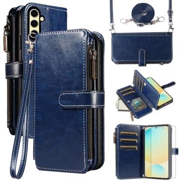 Imagem de Asuwish Capa de celular para Samsung Galaxy S24 FE 5G com protetor de tela de vidro temperado e cordão com zíper, porta-cartões, suporte, acessórios para celular S 24 EF AI S24FE 24S feminino