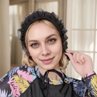 Imagem de Touca de natação coreana de renda fofa de cabelo longo à prova d'água – elegante, confortável, proteção de ouvido não apertada para mulheres