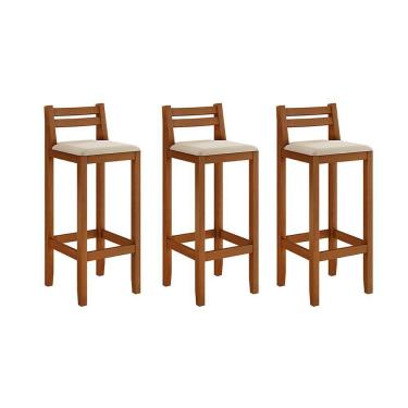 Imagem de Kit 3 Banquetas Em Madeira Maciça Alta 98 Cm Ibiza - Malbec Assento Off White