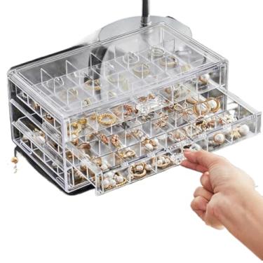 Imagem de Porta Joia Acrílico Brinco Anel Compartimento Caixa De Armazenamento De Jóias(3 Camadas 72 nichos)