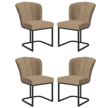 Imagem de Kit 4 Cadeiras Jantar Flor Mesa Cozinha Reforçada Base Metal Preta Capuccino