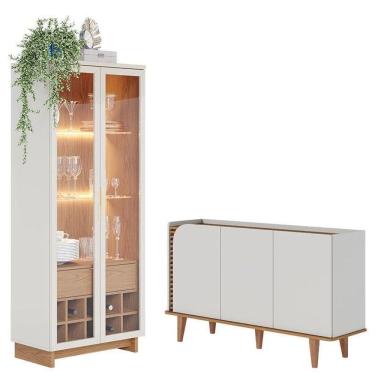 Imagem de Cristaleira Guanabara Off White Freijó Com Aparador Buffet Jurerê Off White Matte Freijó - Colibri