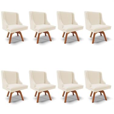 Imagem de Kit 8 Cadeiras Estofadas Giratória Para Sala De Jantar Lia Linho Bege - Ibiza