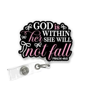 Imagem de ULTRAVUTT Carretel de crachá God is Within Her She Will Not Cair, porta-identidade retrátil com citação inspiradora das escrituras e clipe jacaré para enfermeiros, professores e funcionários de