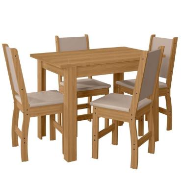 Imagem de Conjunto Sala De Jantar 4 Cadeiras Tampo Retangular 108cm Sem Vidro Bellagio Freijó Uv Clara Savana - Poliman
