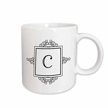 Imagem de 3dRose mug_154326_2 Letra C monograma pessoal chique tipografia preto e branco elegante caneca de cerâmica personalizada elegante, 425 g, branca
