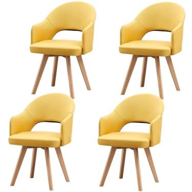 Imagem de HGTRH Cadeiras giratórias modernas, cadeiras de jantar de meados do século com apoio de braço e pernas de madeira maciça preta para escritório em casa, cozinha, B, 4 peças